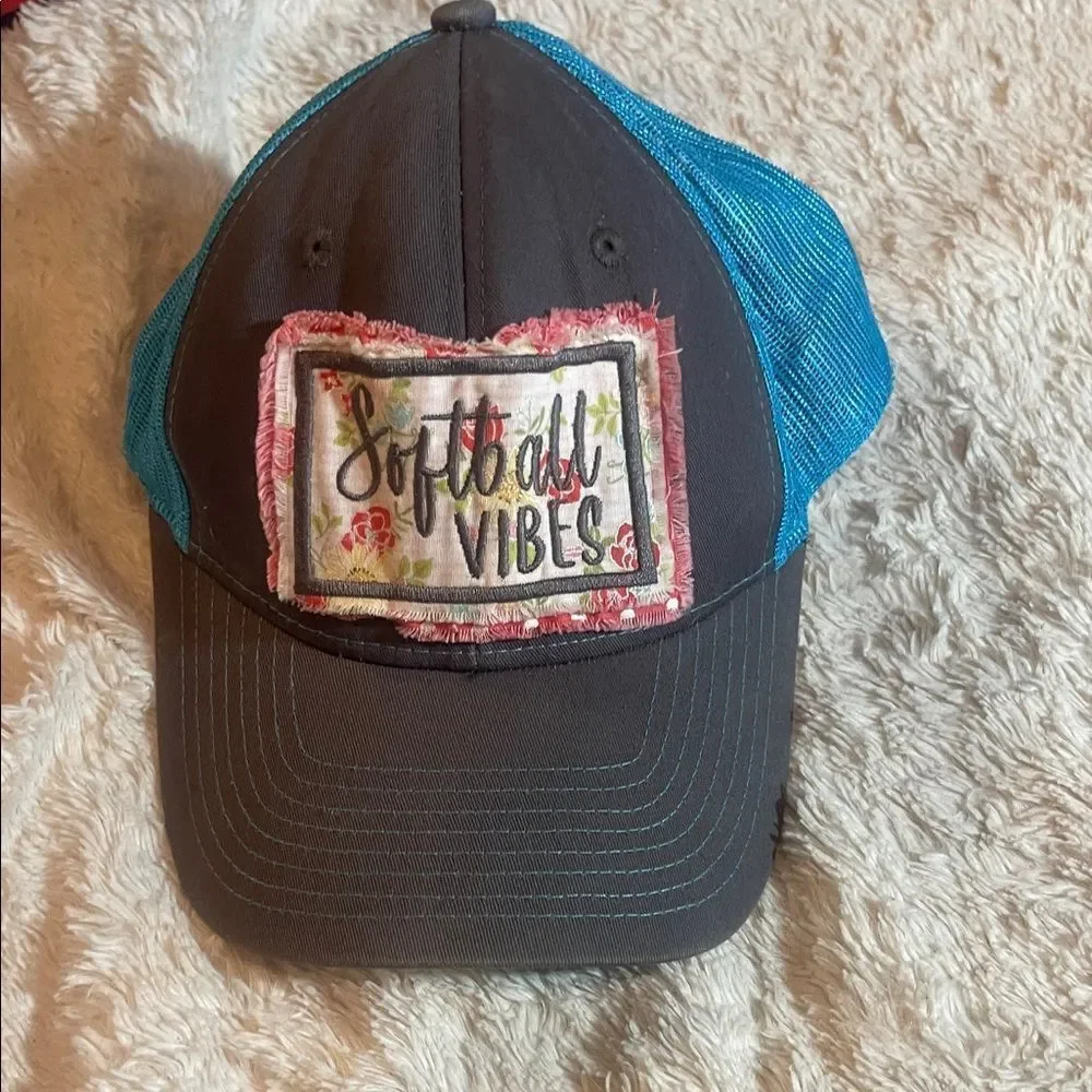 Softball Vibes Cap with Blue Mesh